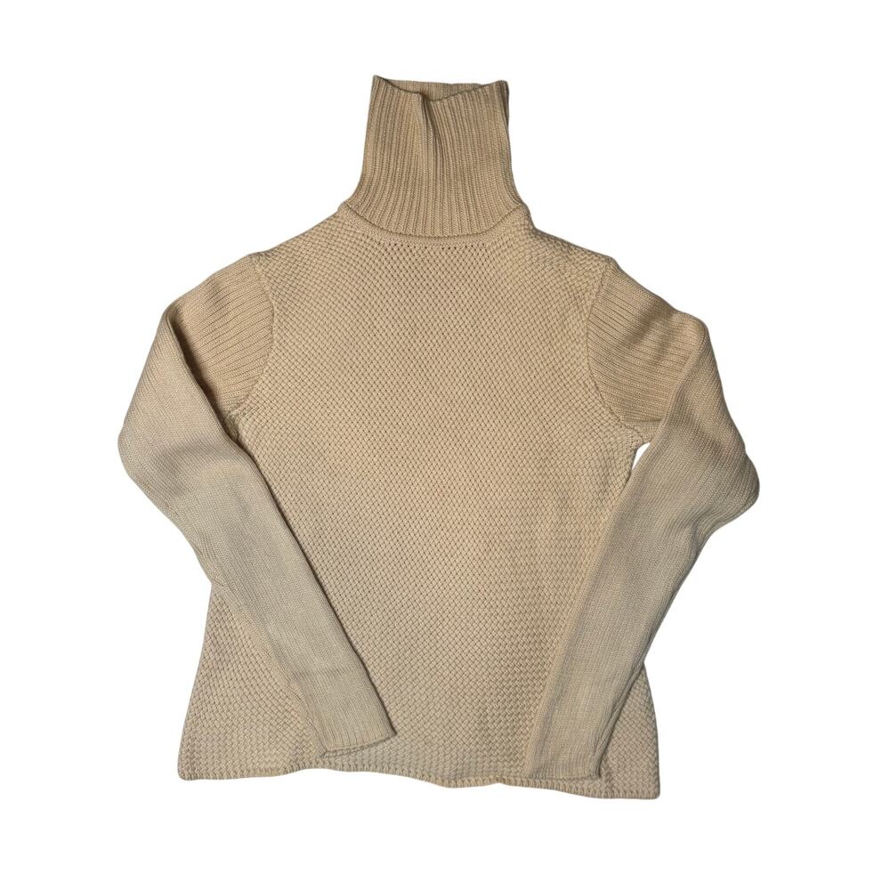 Eileen Fisher Italian Yarn Chunky Knit Turtleneck Sweater Cream Small